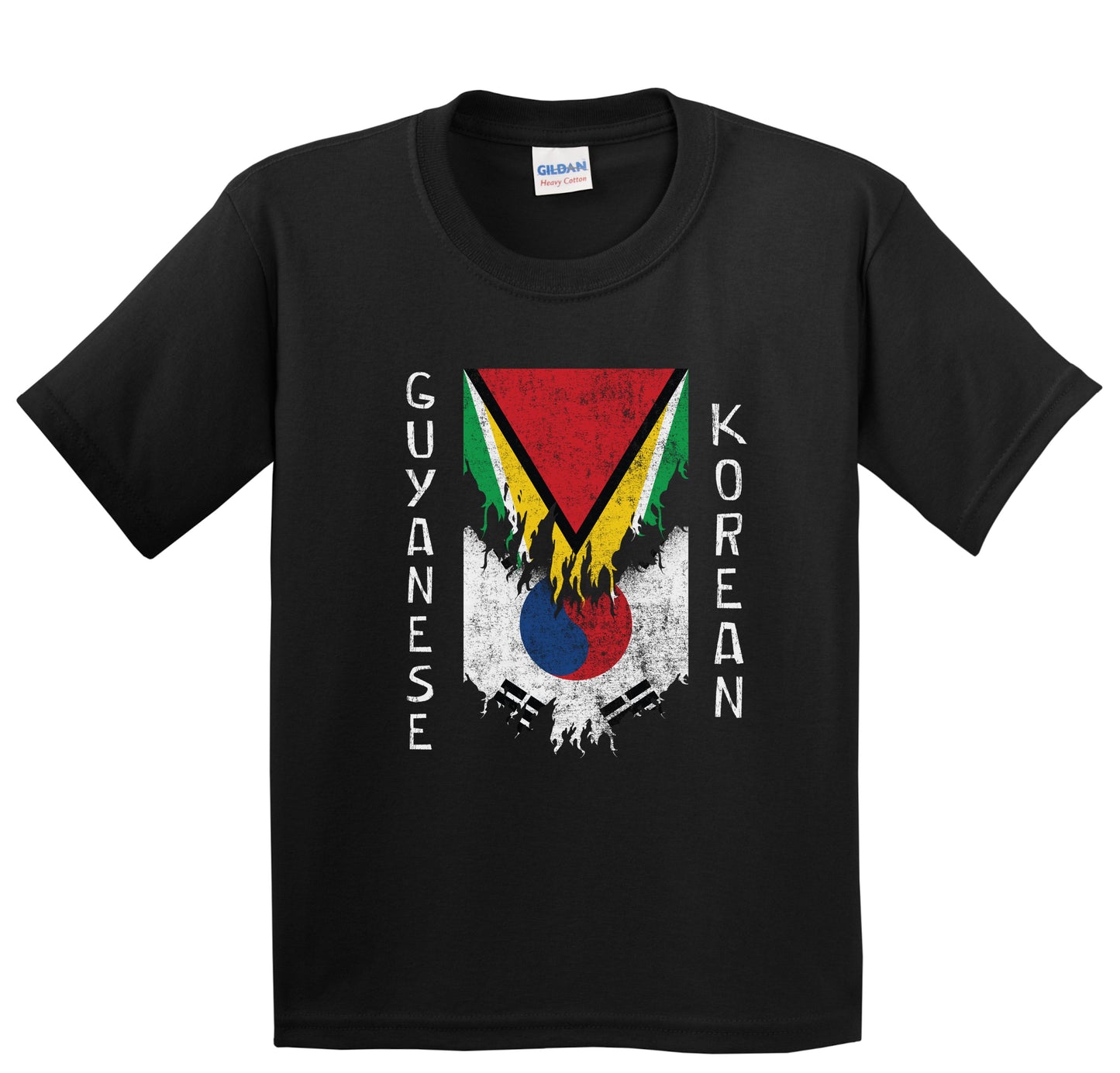 Guyanese Korean Flags Ripped Torn Guyana South Korea Youth T-Shirt