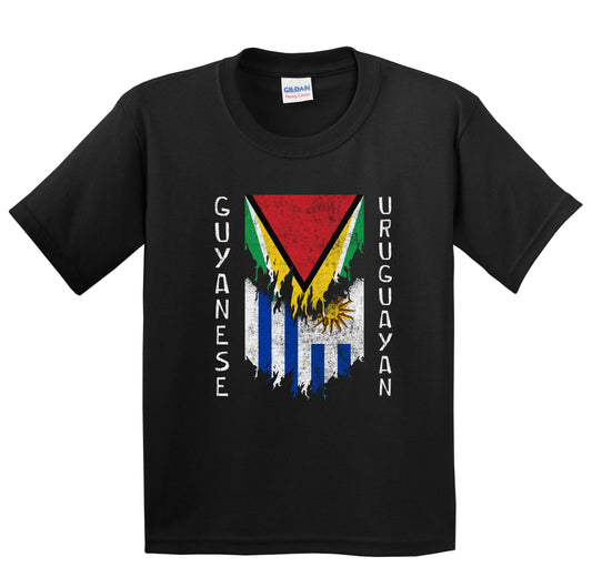 Guyanese Uruguayan Flags Ripped Torn Guyana Uruguay Youth T-Shirt