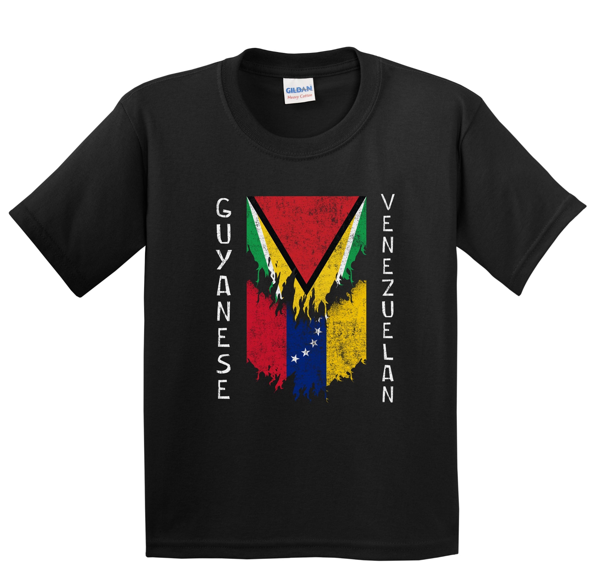 Guyanese Venezuelan Flags Ripped Torn Guyana Venezuela Youth T-Shirt