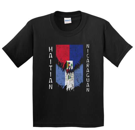 Haitian Nicaraguan Flags Ripped Torn Haiti Nicaragua Youth T-Shirt