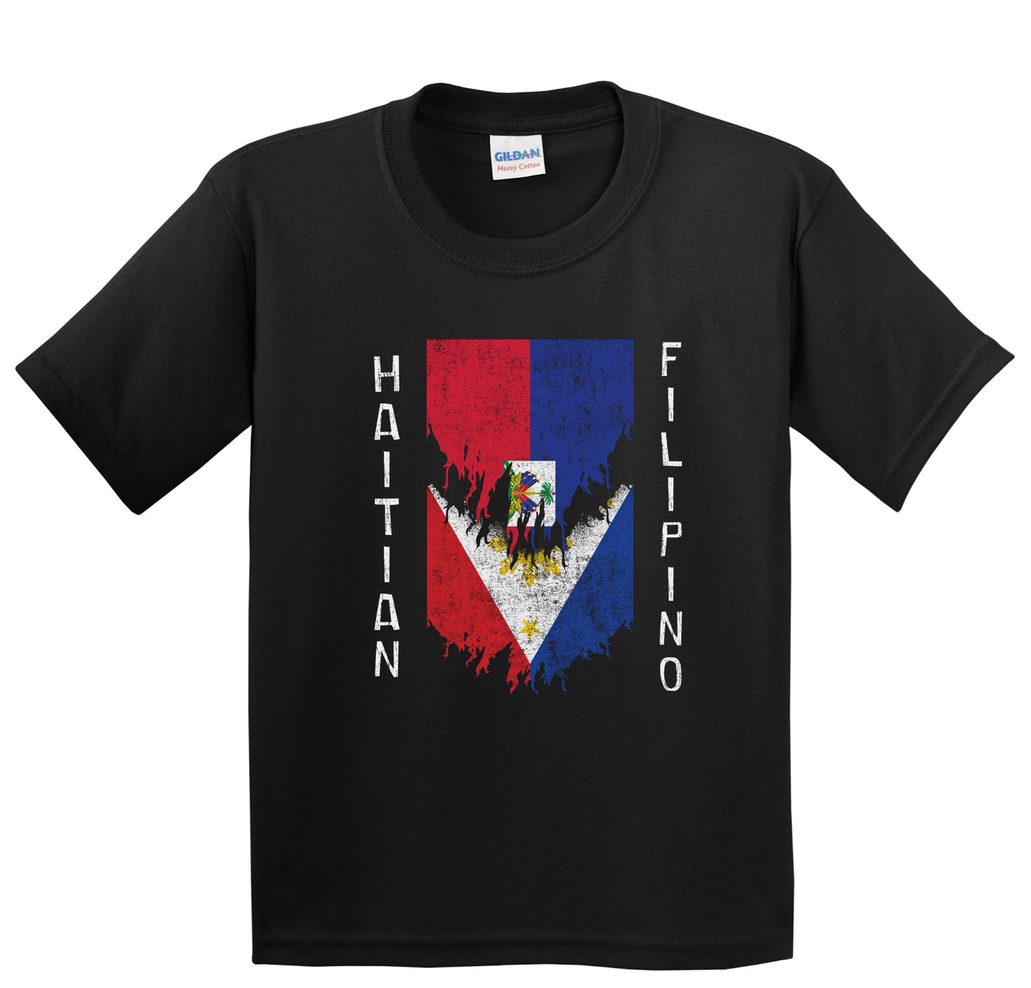 Haitian Filipino Flags Ripped Torn Haiti Philippines Youth T-Shirt