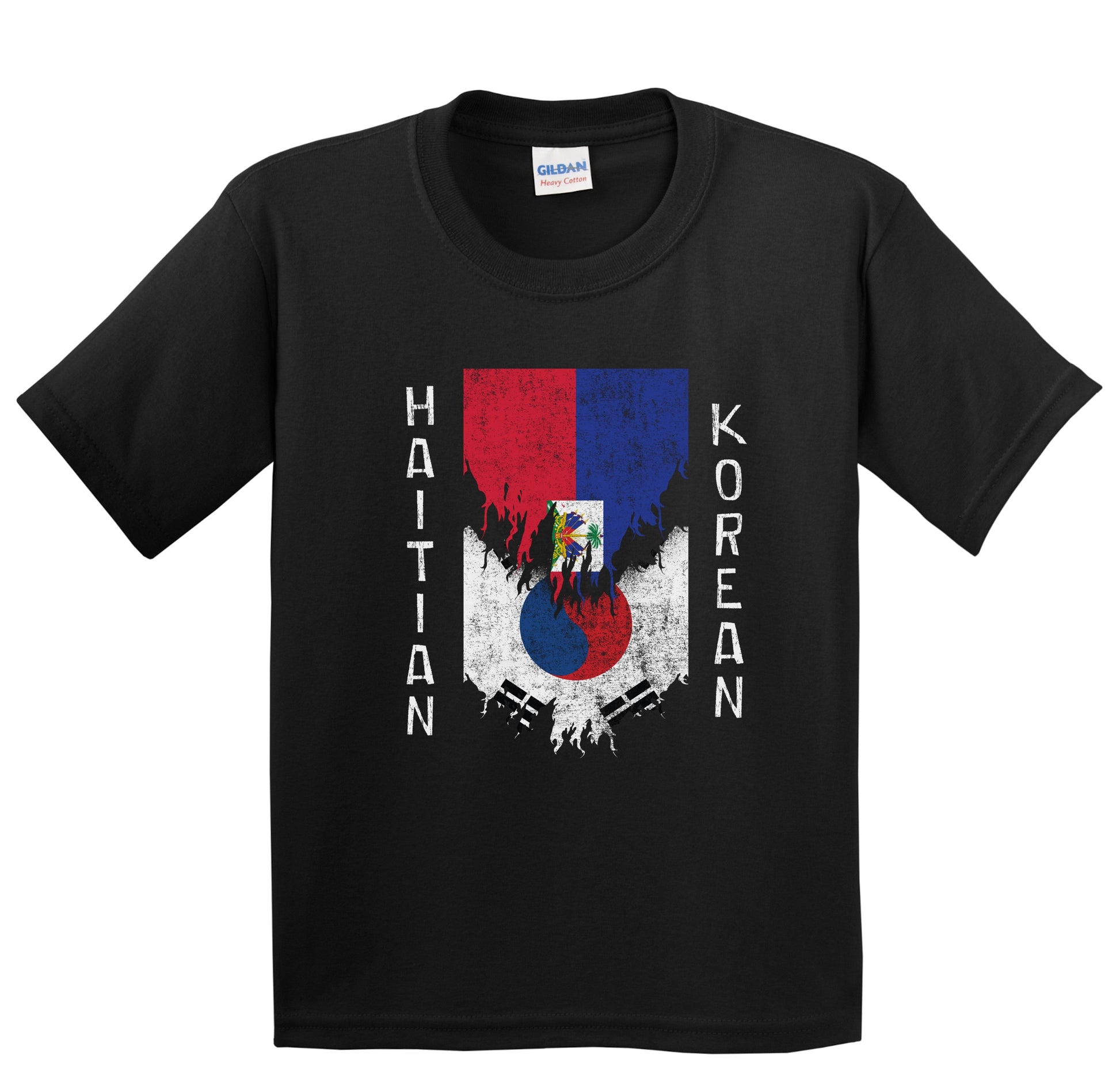 Haitian Korean Flags Ripped Torn Haiti South Korea Youth T-Shirt