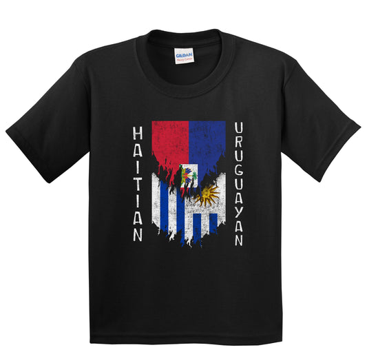 Haitian Uruguayan Flags Ripped Torn Haiti Uruguay Youth T-Shirt