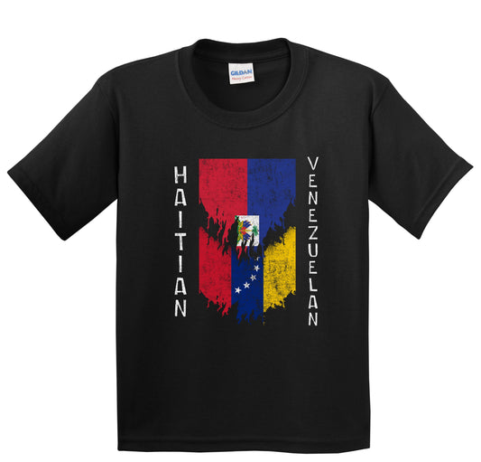 Haitian Venezuelan Flags Ripped Torn Haiti Venezuela Youth T-Shirt