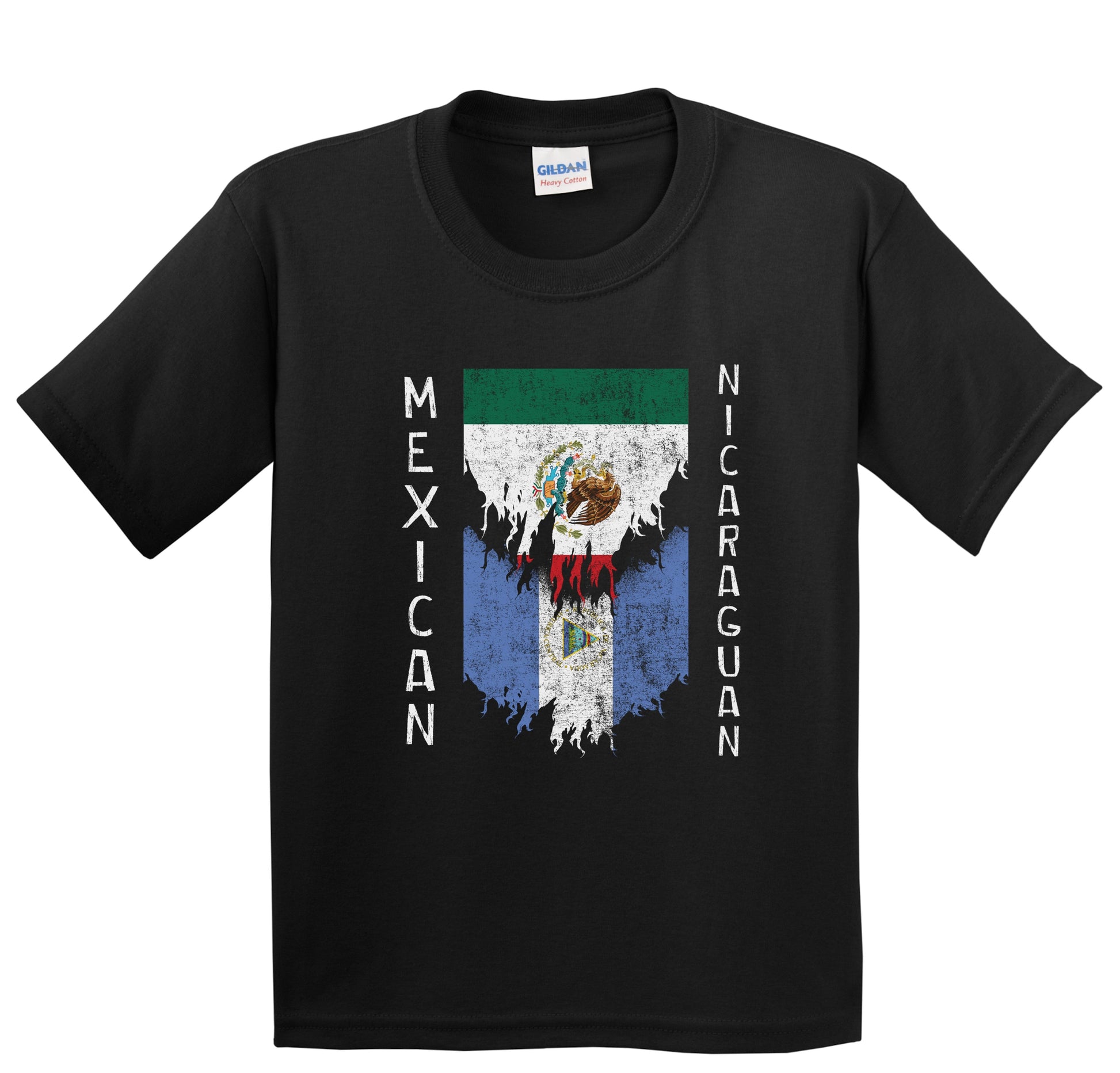 Mexican Nicaraguan Flags Ripped Torn Mexico Nicaragua Youth T-Shirt