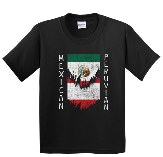 Mexican Peruvian Flags Ripped Torn Mexico Peru Youth T-Shirt