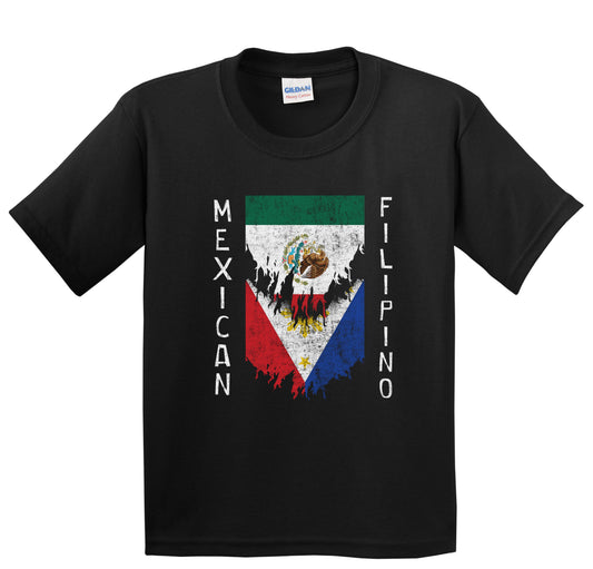 Mexican Filipino Flags Ripped Torn Mexico Philippines Youth T-Shirt