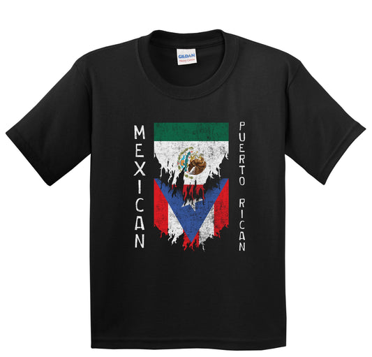 Mexican Puerto Rican Flags Ripped Torn Mexico Puerto Rico Youth T-Shirt