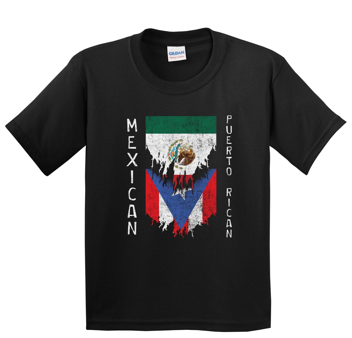 Mexican Puerto Rican Flags Ripped Torn Mexico Puerto Rico Youth T-Shirt