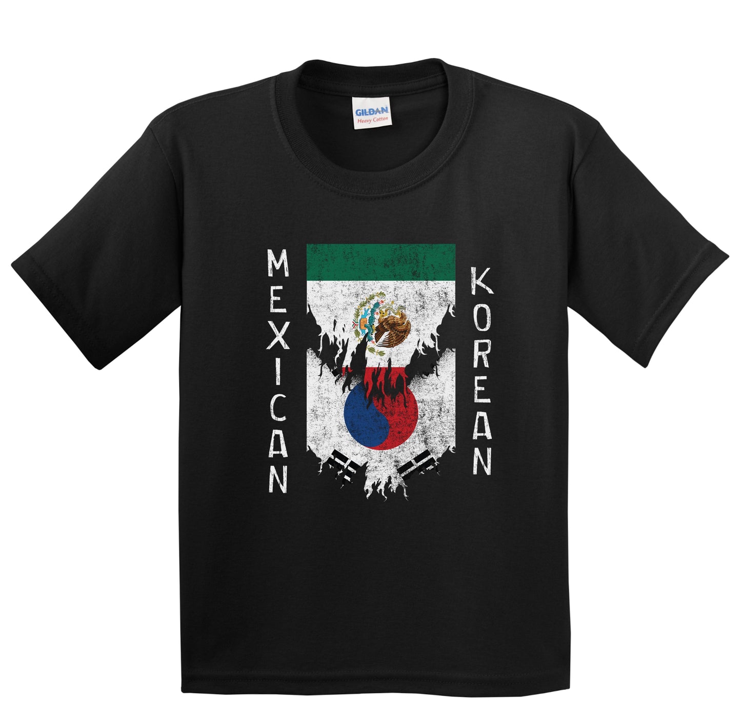 Mexican Korean Flags Ripped Torn Mexico South Korea Youth T-Shirt