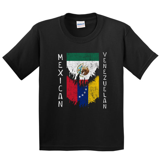 Mexican Venezuelan Flags Ripped Torn Mexico Venezuela Youth T-Shirt