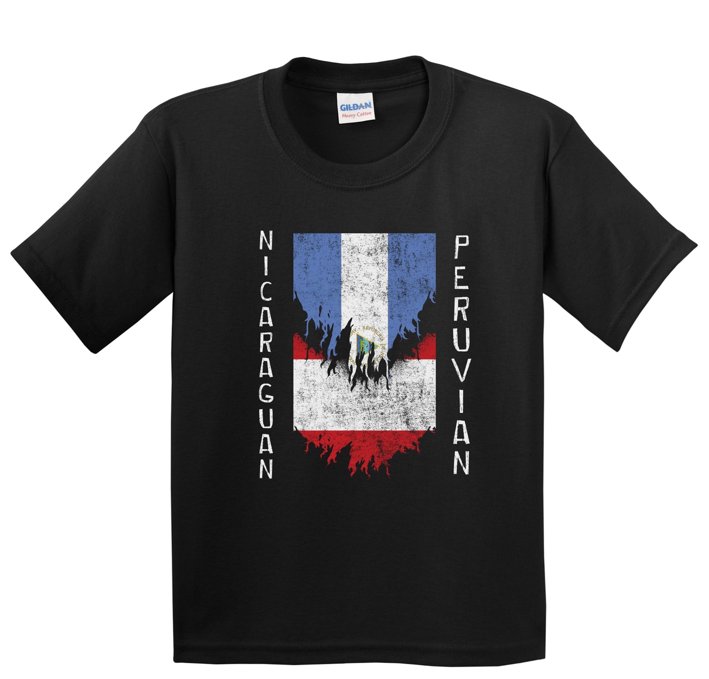 Nicaraguan Peruvian Flags Ripped Torn Nicaragua Peru Youth T-Shirt