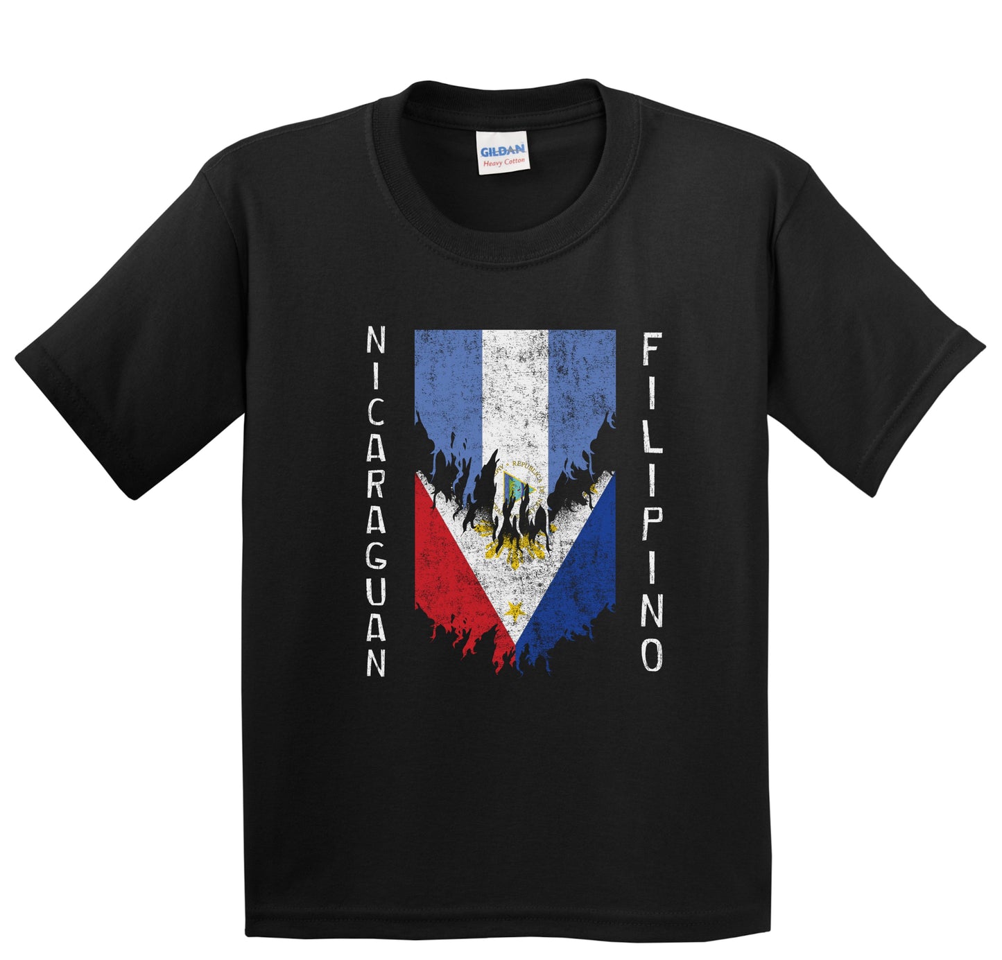 Nicaraguan Filipino Flags Ripped Torn Nicaragua Philippines Youth T-Shirt