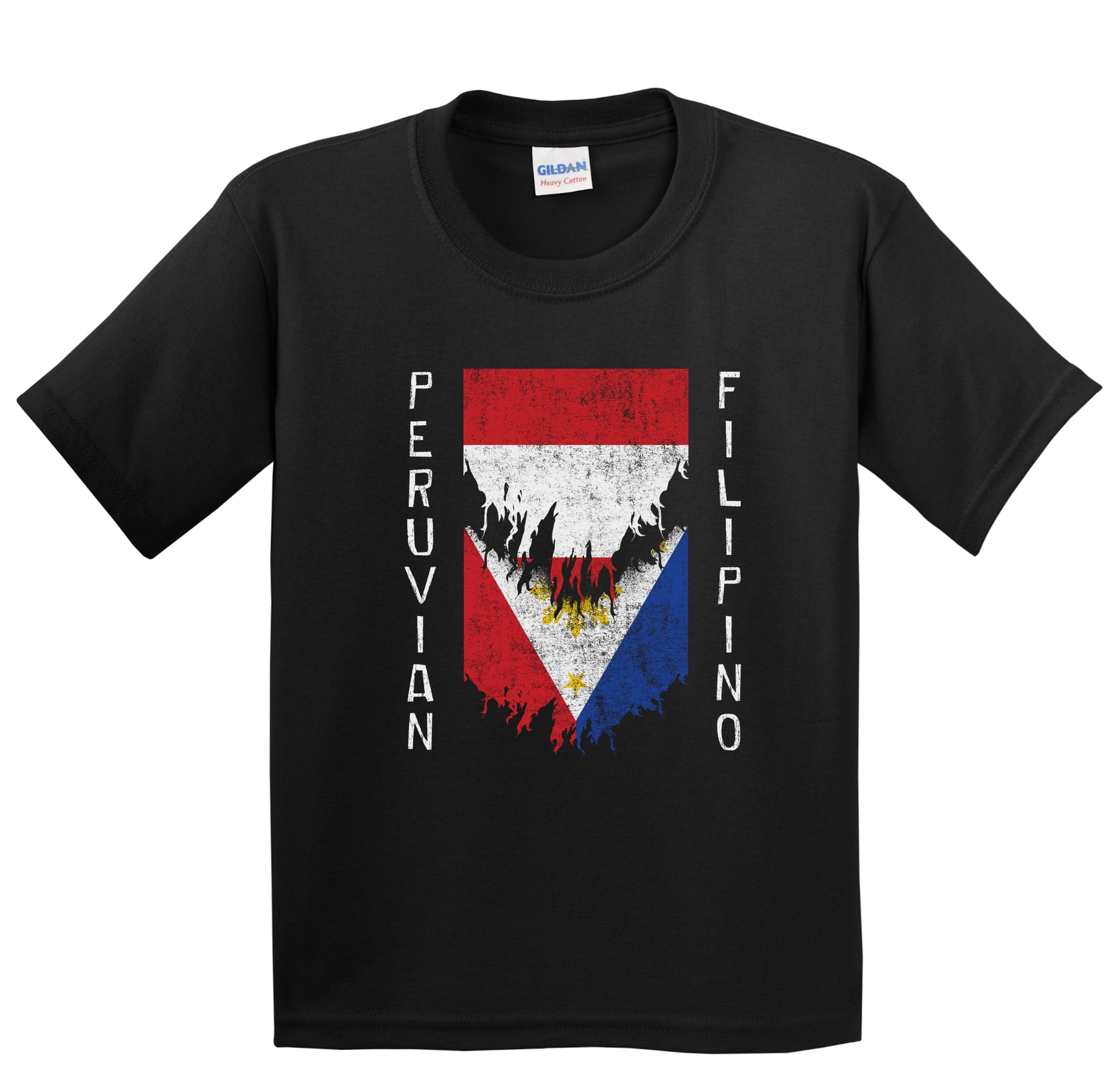 Peruvian Filipino Flags Ripped Torn Peru Philippines Youth T-Shirt