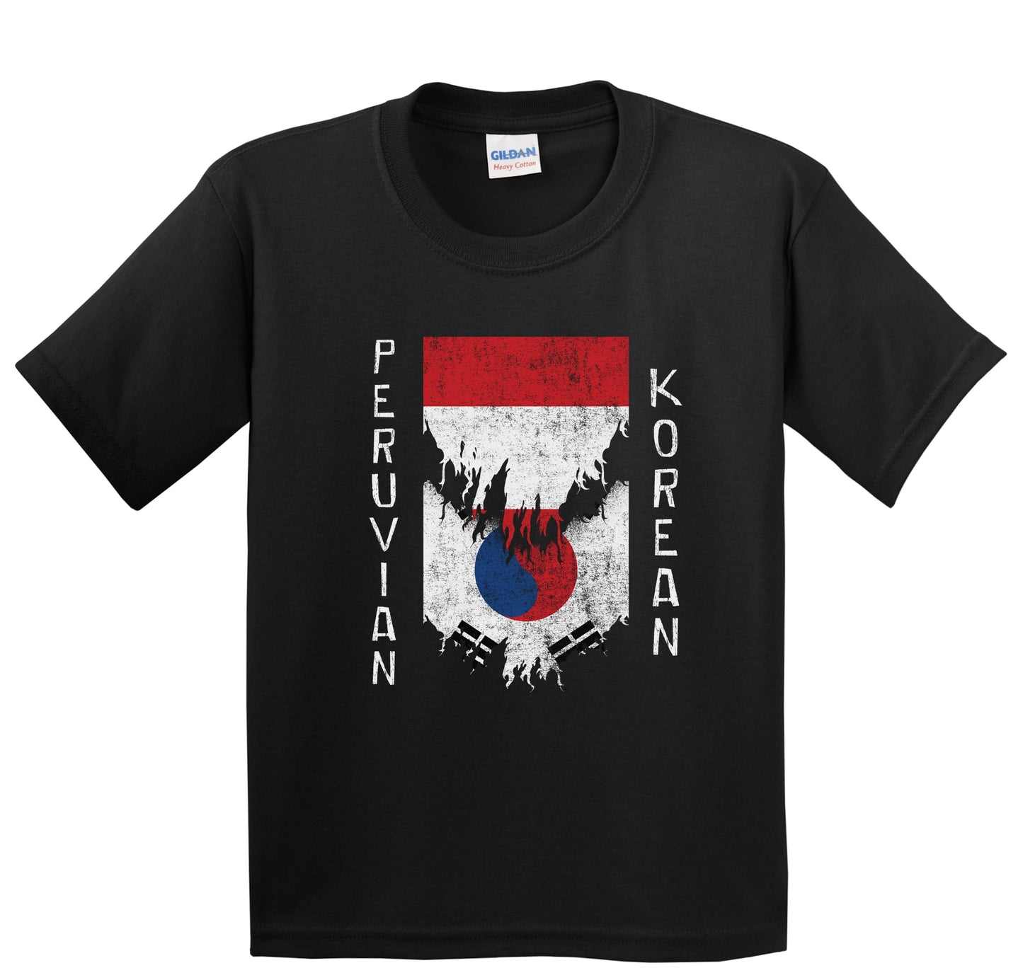 Peruvian Korean Flags Ripped Torn Peru South Korea Youth T-Shirt