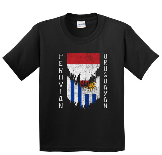 Peruvian Uruguayan Flags Ripped Torn Peru Uruguay Youth T-Shirt