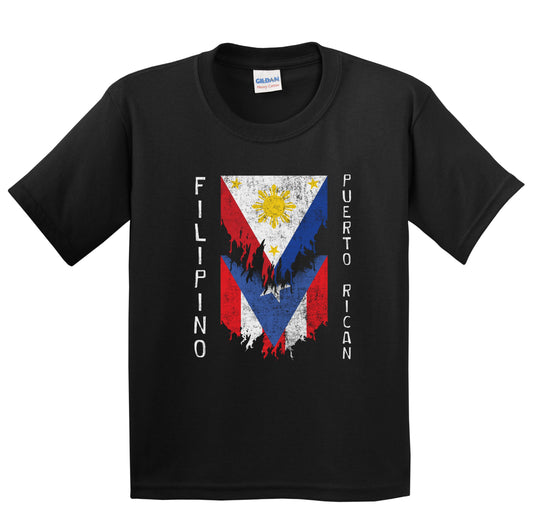 Filipino Puerto Rican Flags Ripped Torn Philippines Puerto Rico Youth T-Shirt