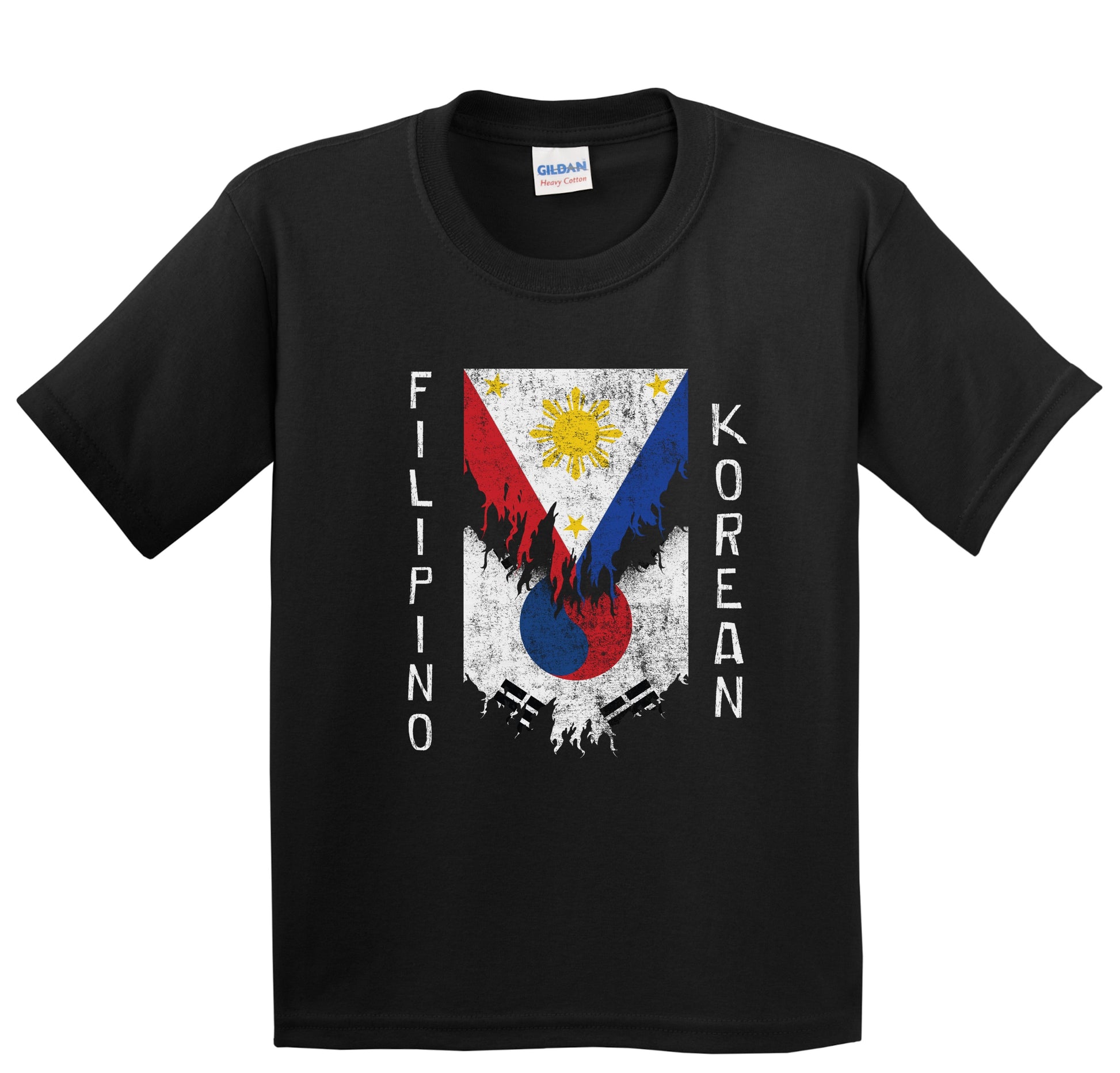 Filipino Korean Flags Ripped Torn Philippines South Korea Youth T-Shirt