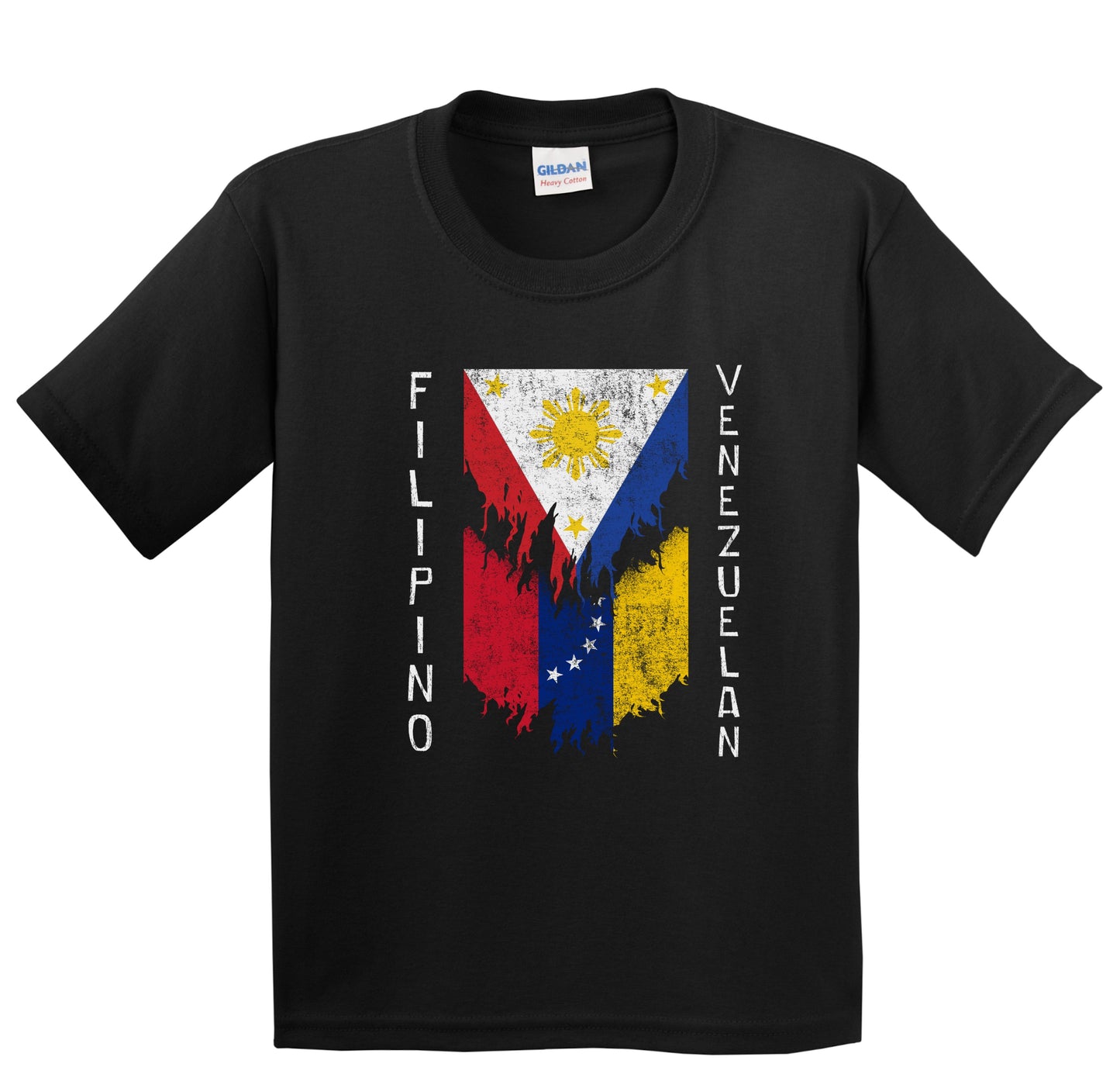 Filipino Venezuelan Flags Ripped Torn Philippines Venezuela Youth T-Shirt