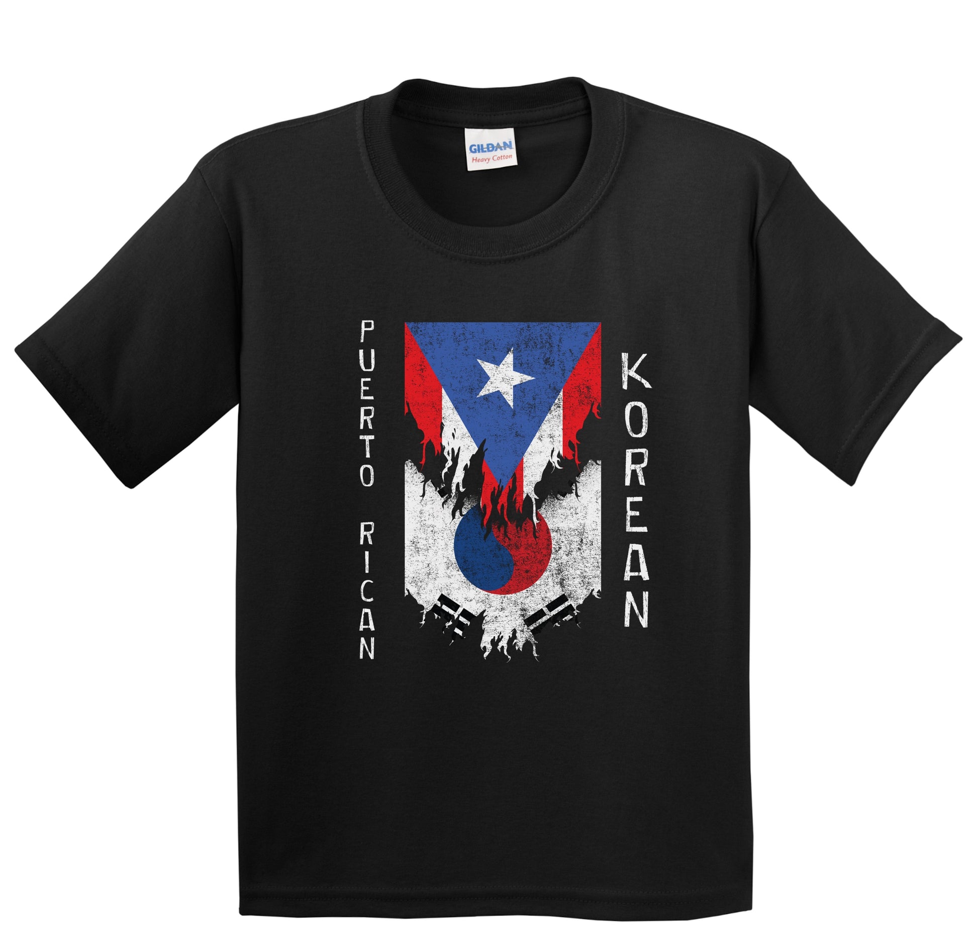 Puerto Rican Korean Flags Ripped Torn Puerto Rico South Korea Youth T-Shirt