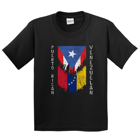 Puerto Rican Venezuelan Flags Ripped Torn Puerto Rico Venezuela Youth T-Shirt