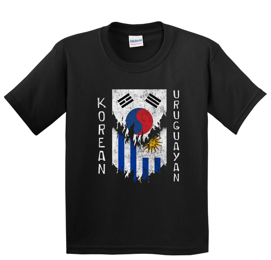 Korean Uruguayan Flags Ripped Torn South Korea Uruguay Youth T-Shirt