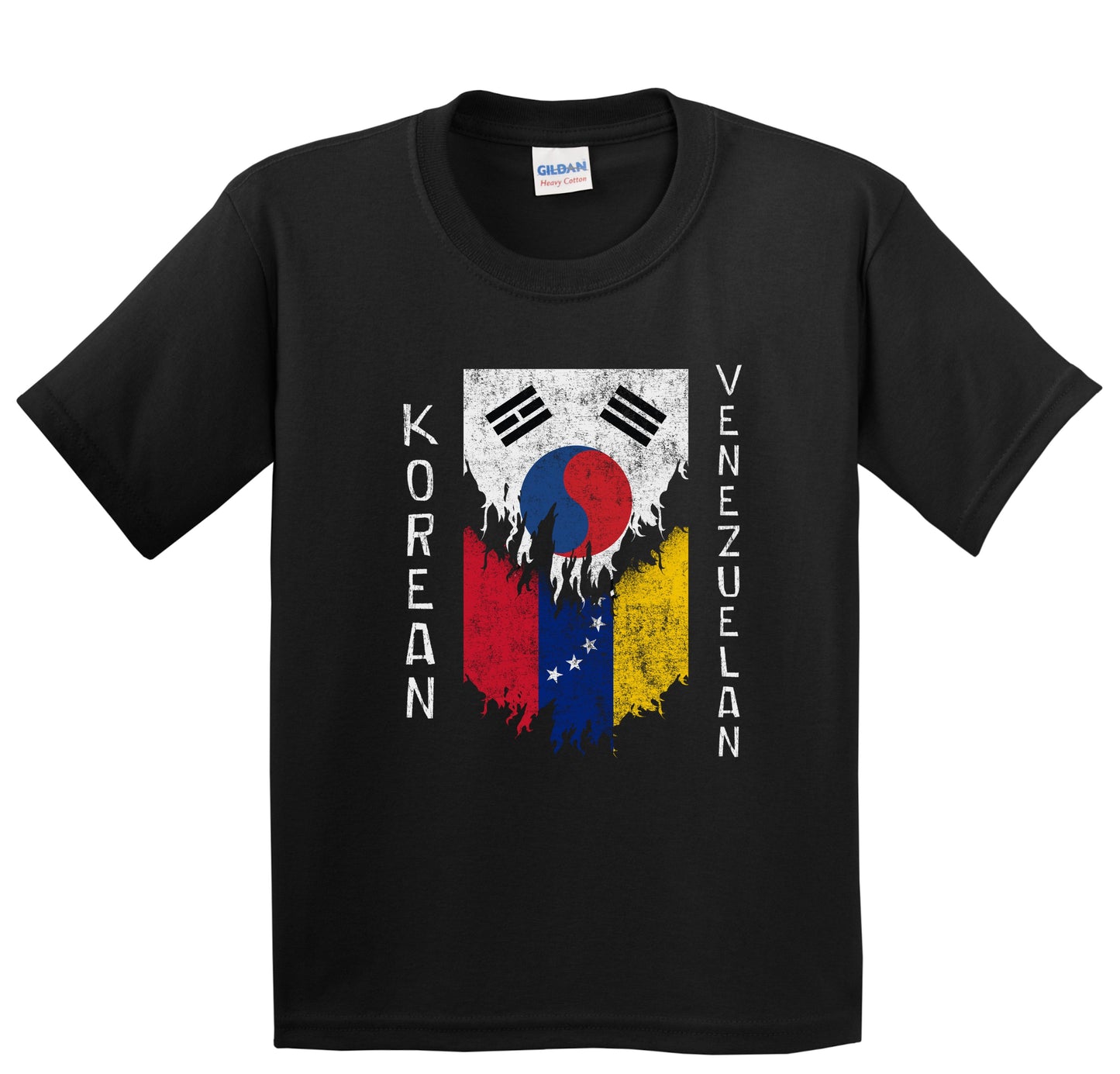 Korean Venezuelan Flags Ripped Torn South Korea Venezuela Youth T-Shirt