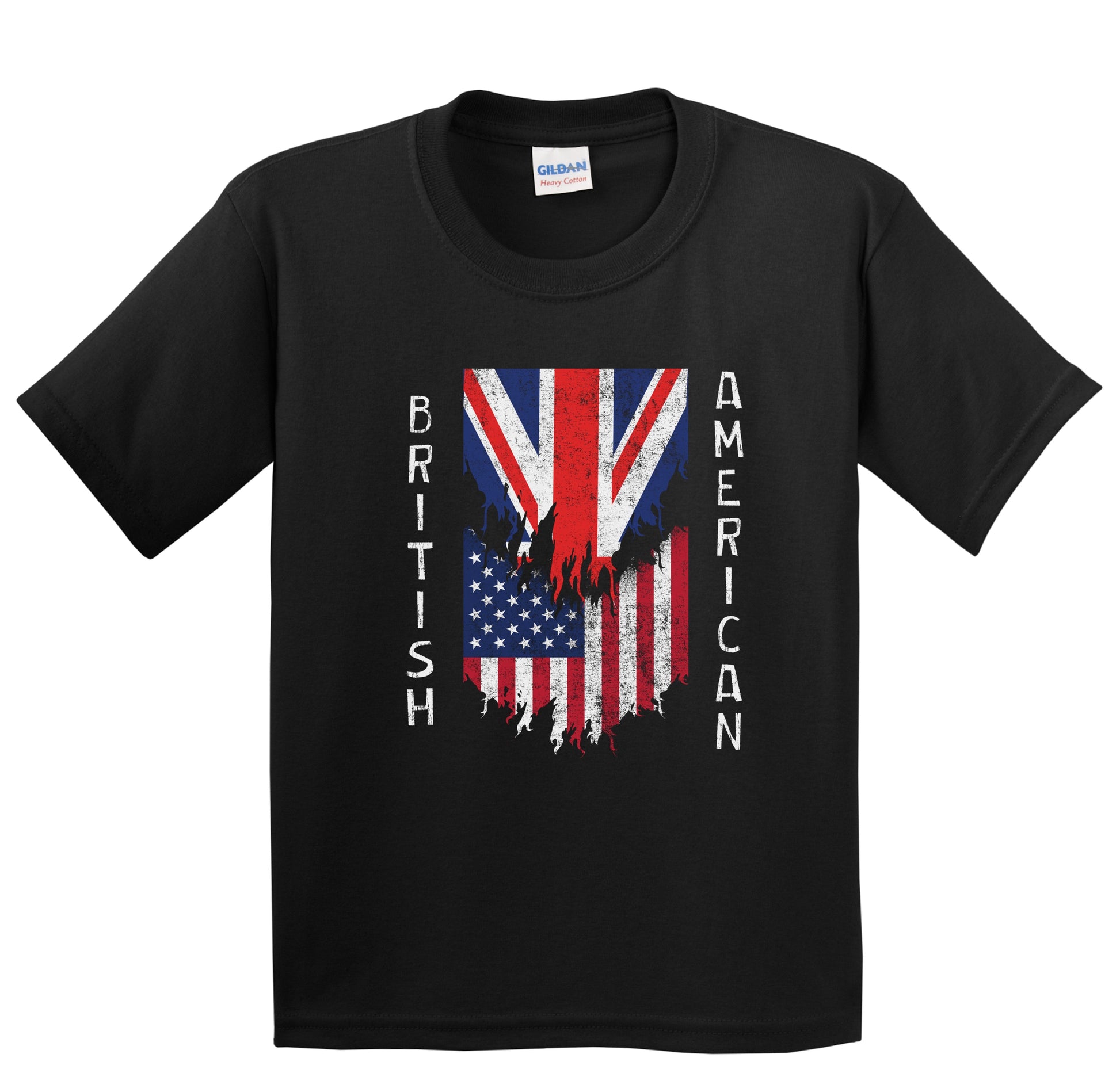 British American Flags Ripped Torn UK Youth T-Shirt