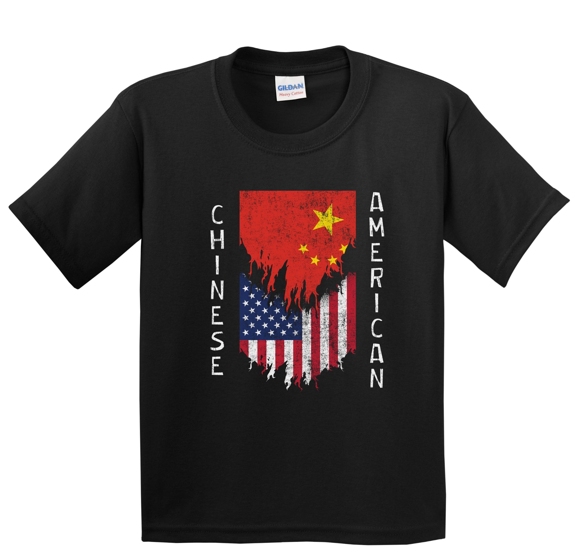 Chinese American Flags Ripped Torn China Youth T-Shirt