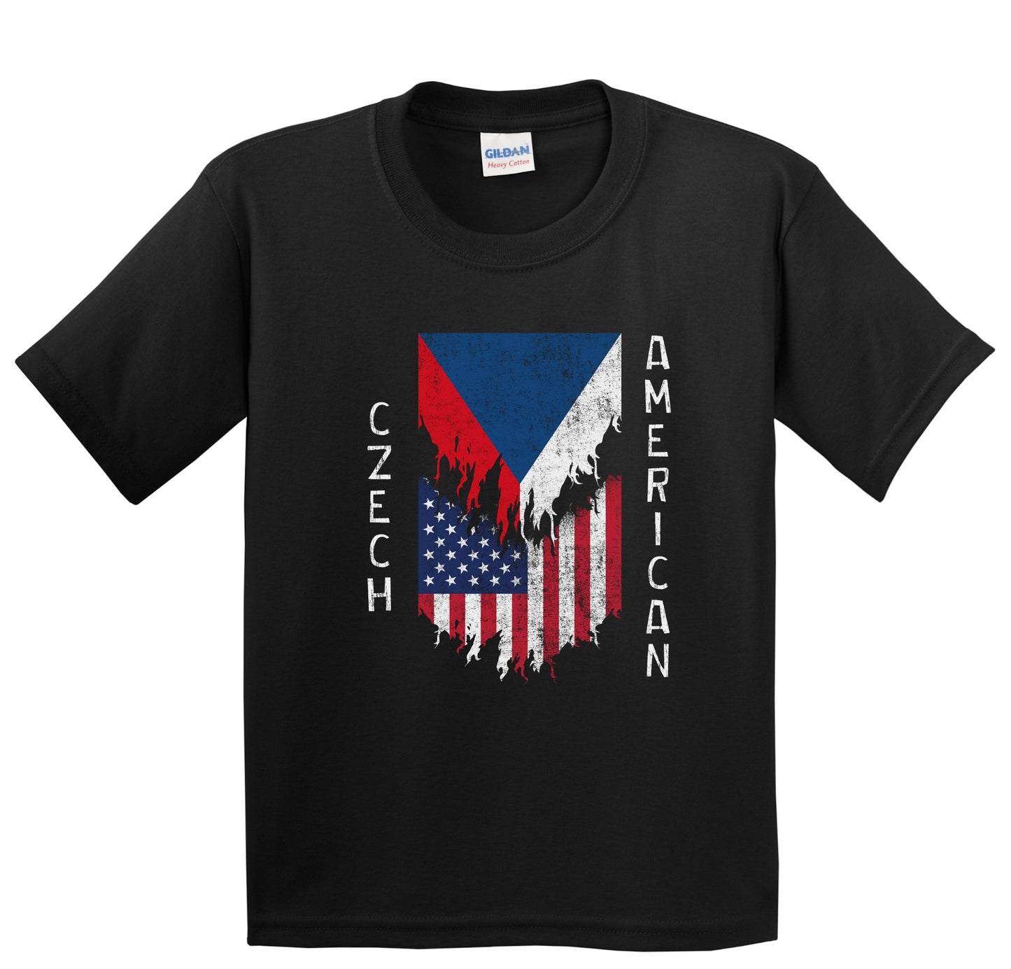 Czech American Flags Ripped Torn Czech Republic Youth T-Shirt