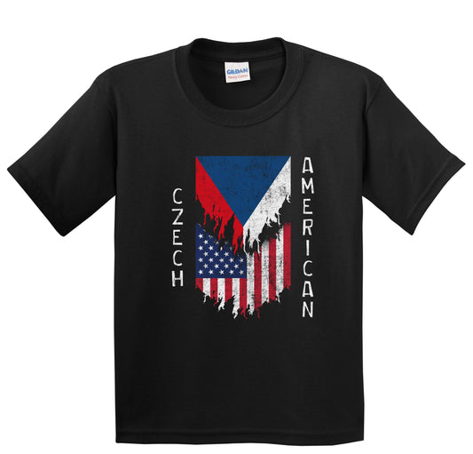 Czech American Flags Ripped Torn Czech Republic Youth T-Shirt