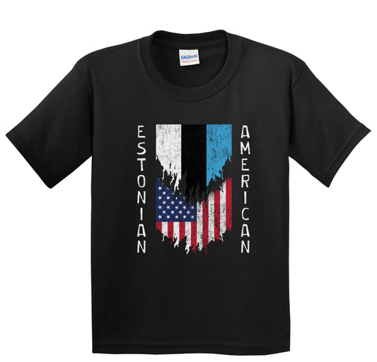 Estonian American Flags Ripped Torn Estonia Youth T-Shirt