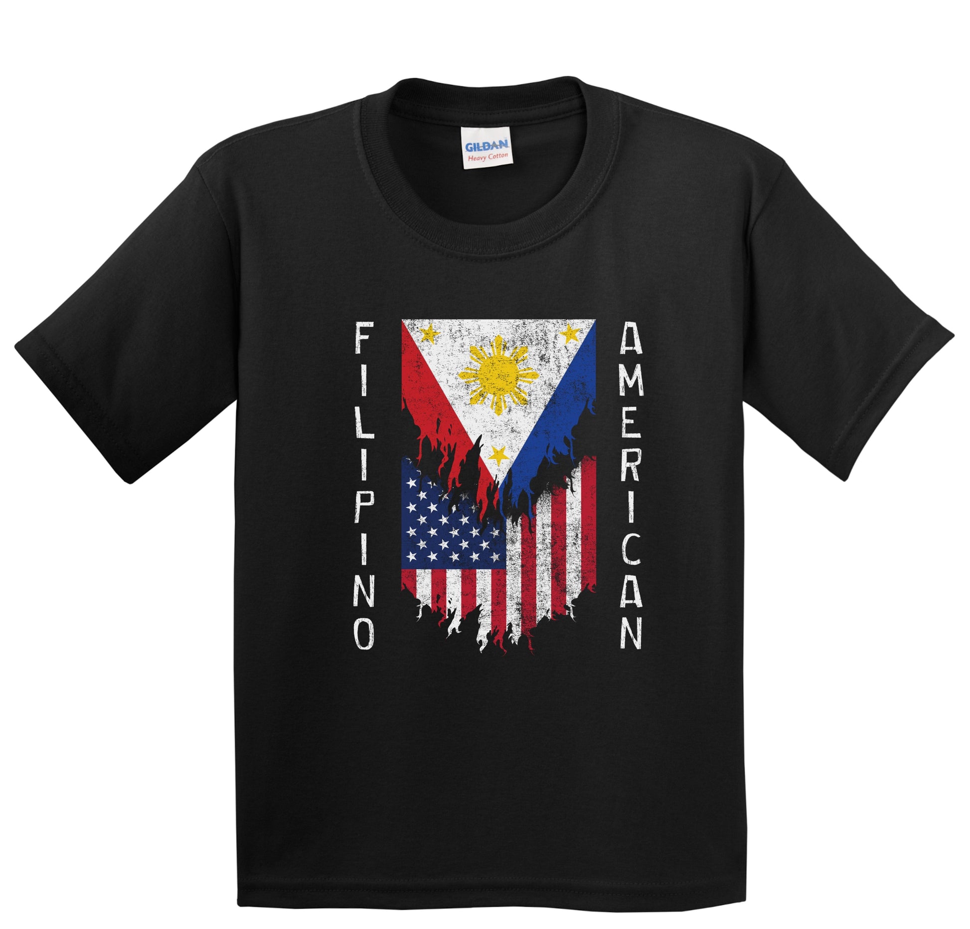 Filipino American Flags Ripped Torn Philippines Youth T-Shirt