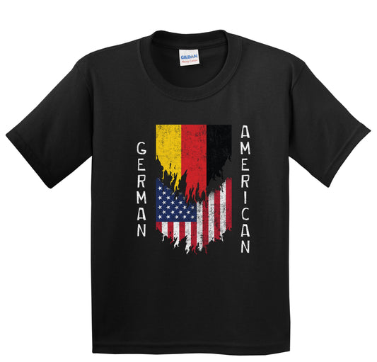 German American Flags Ripped Torn Germany Youth T-Shirt