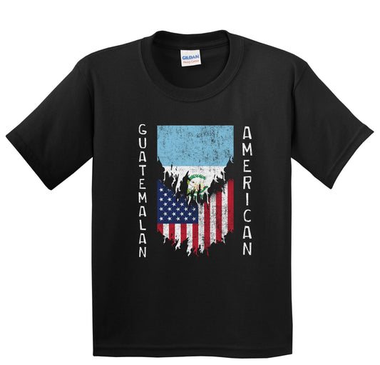 Guatemalan American Flags Ripped Torn Guatemala Youth T-Shirt