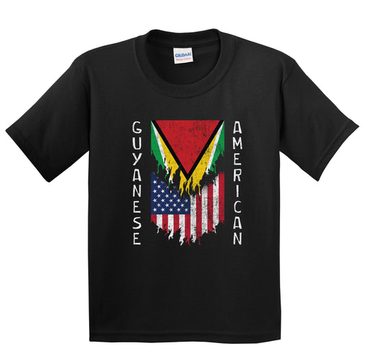 Guyanese American Flags Ripped Torn Guyana Youth T-Shirt