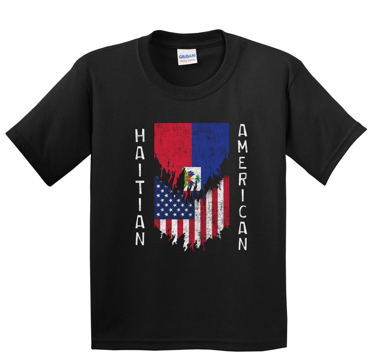 Haitian American Flags Ripped Torn Haiti Youth T-Shirt