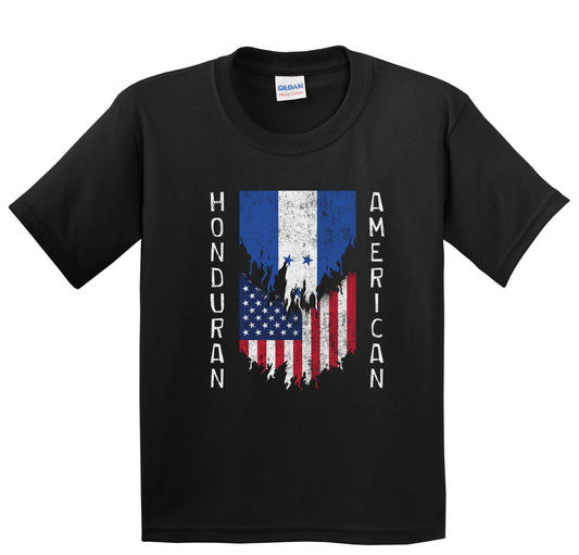 Honduran American Flags Ripped Torn Honduras Youth T-Shirt