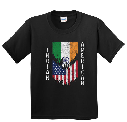 Indian American Flags Ripped Torn India Youth T-Shirt