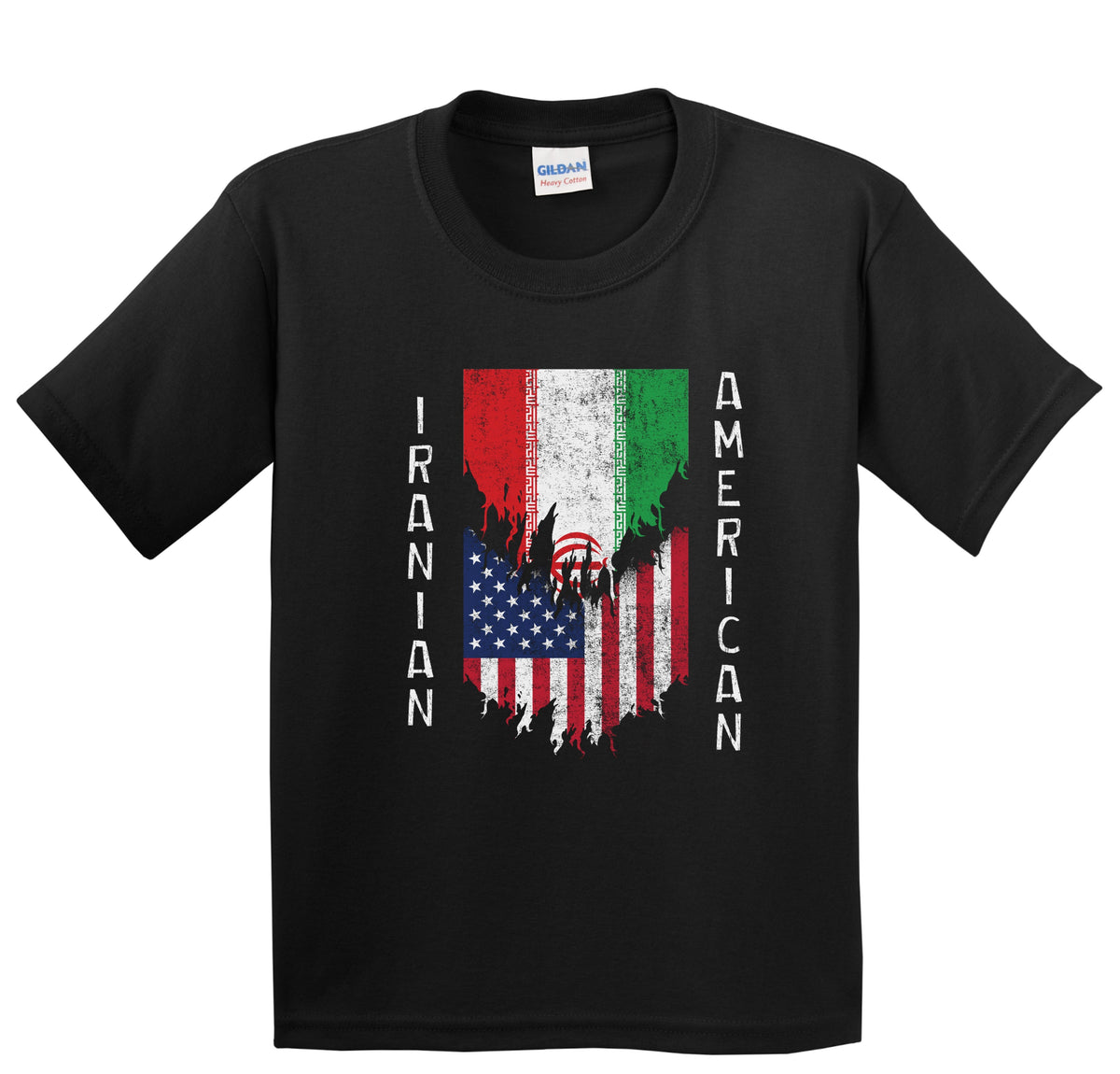 Iranian American Flags Ripped Torn Iran Youth T-Shirt