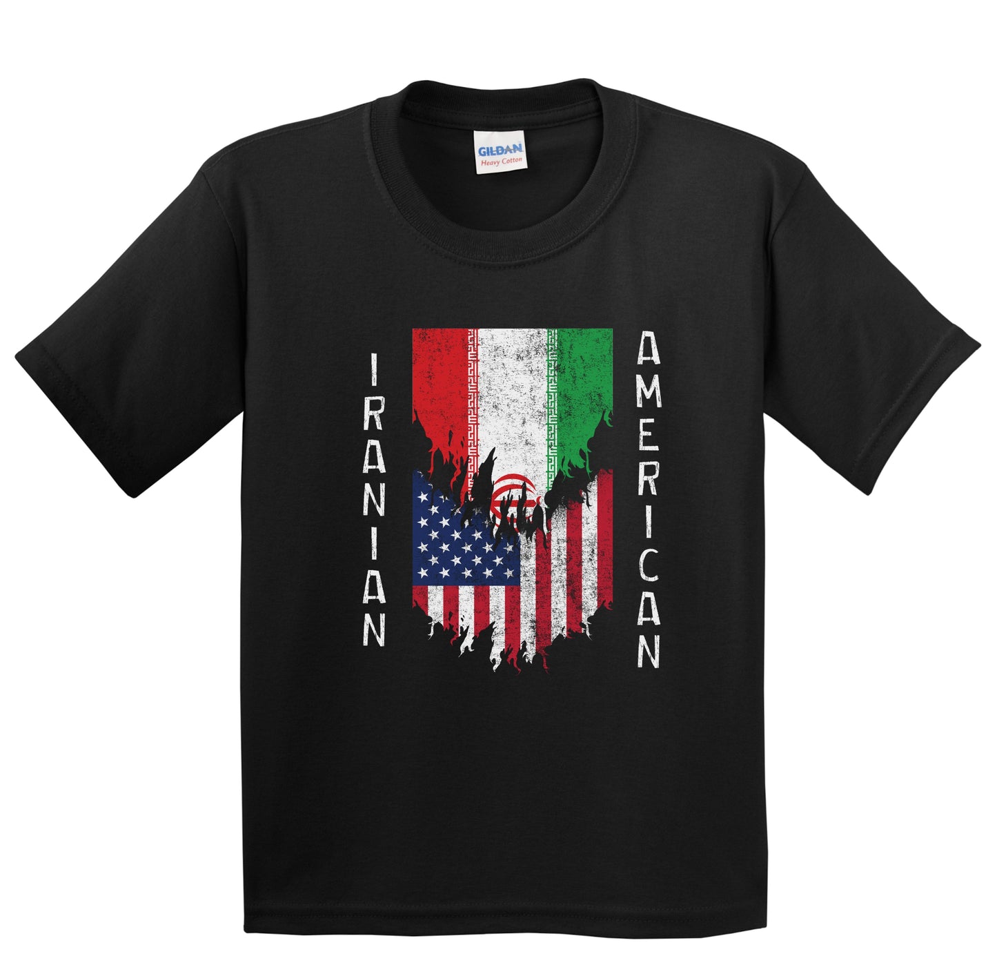 Iranian American Flags Ripped Torn Iran Youth T-Shirt