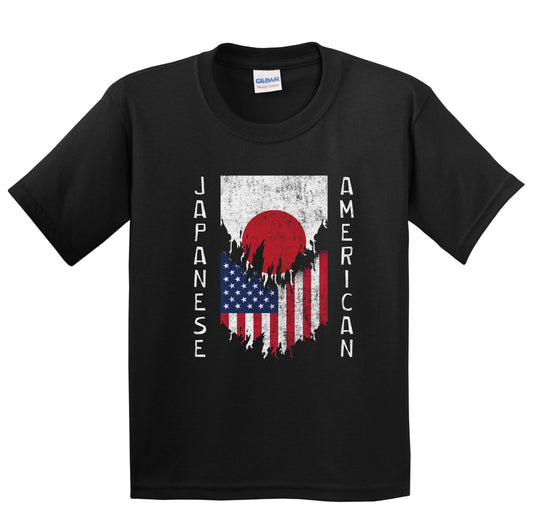 Japanese American Flags Ripped Torn Japan Youth T-Shirt