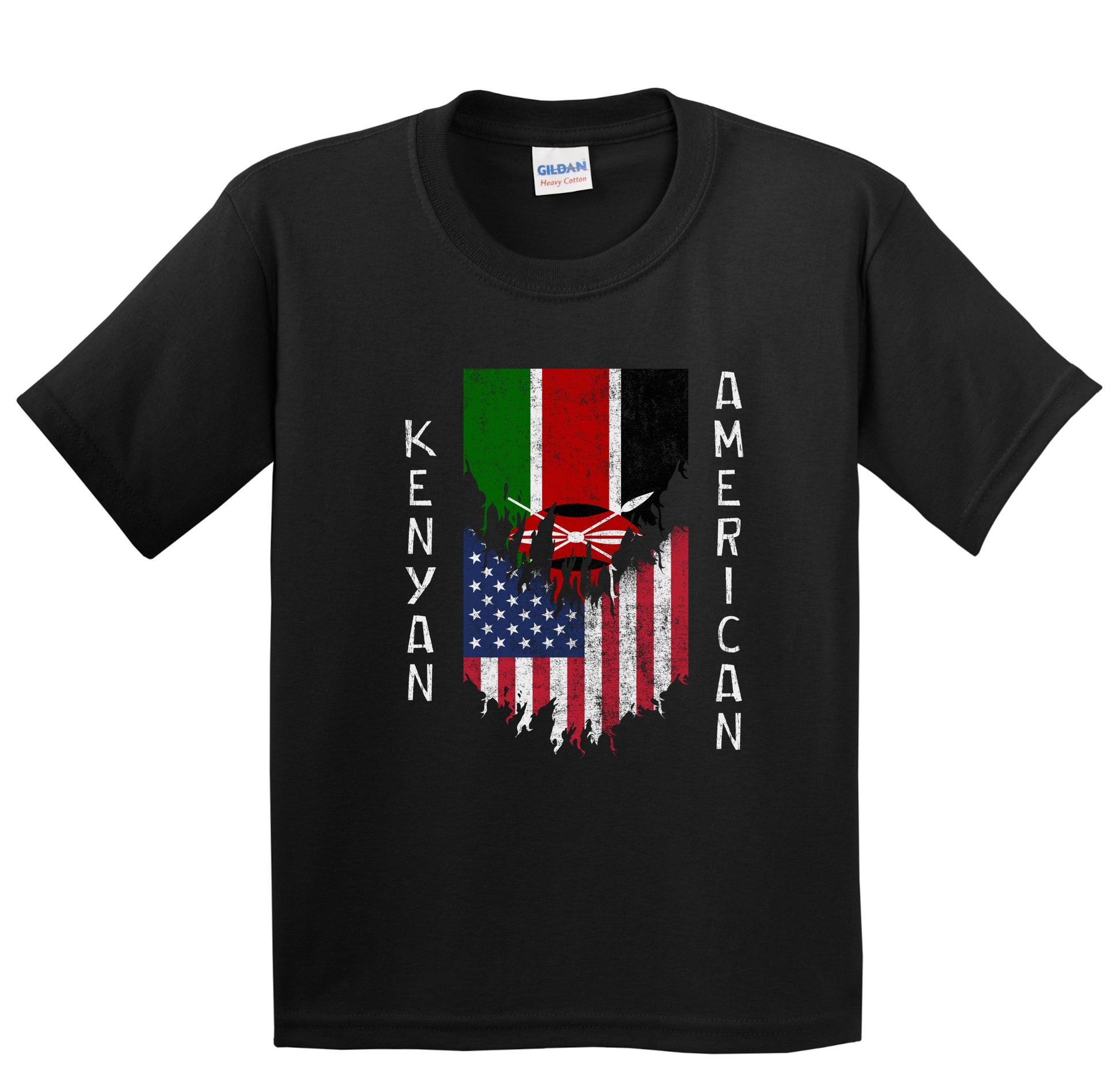 Kenyan American Flags Ripped Torn Kenya Youth T-Shirt