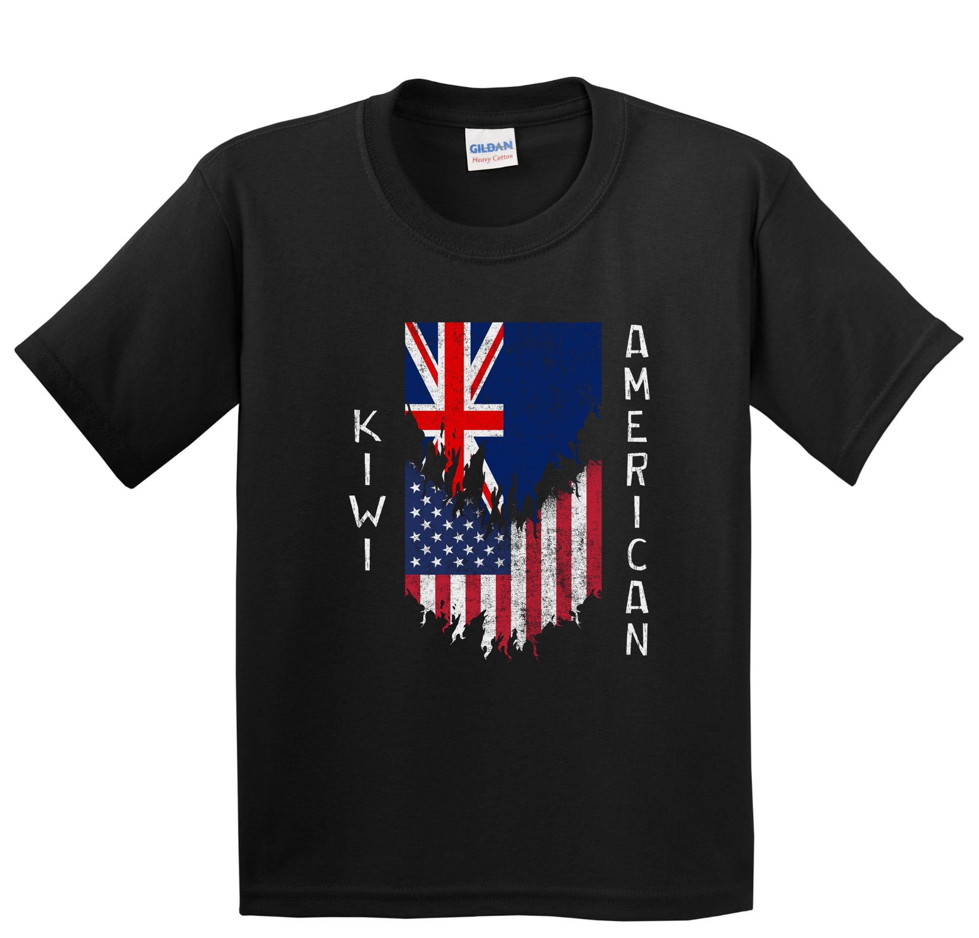 Kiwi American Flags Ripped Torn New Zealand Youth T-Shirt