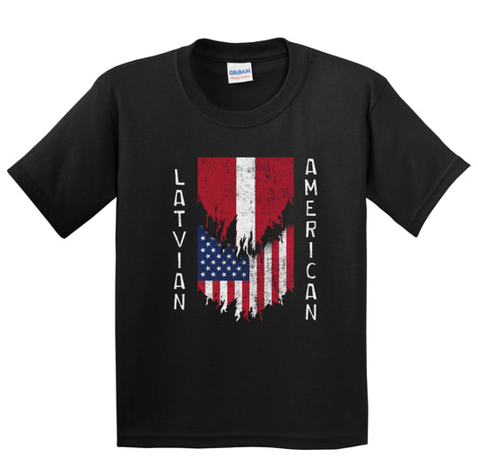 Latvian American Flags Ripped Torn Latvia Youth T-Shirt