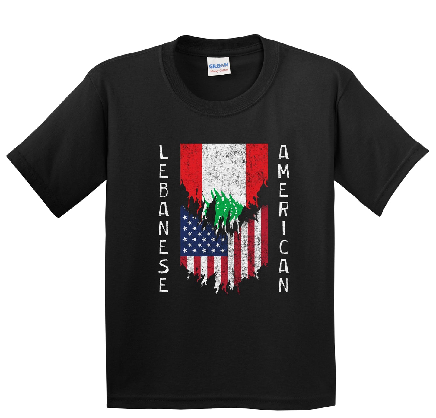 Lebanese American Flags Ripped Torn Lebanon Youth T-Shirt