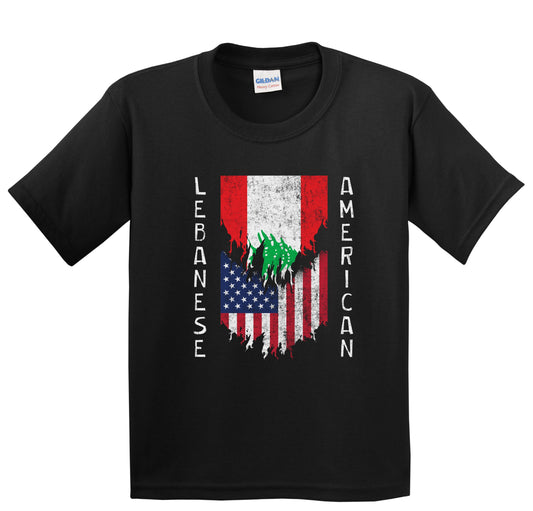 Lebanese American Flags Ripped Torn Lebanon Youth T-Shirt