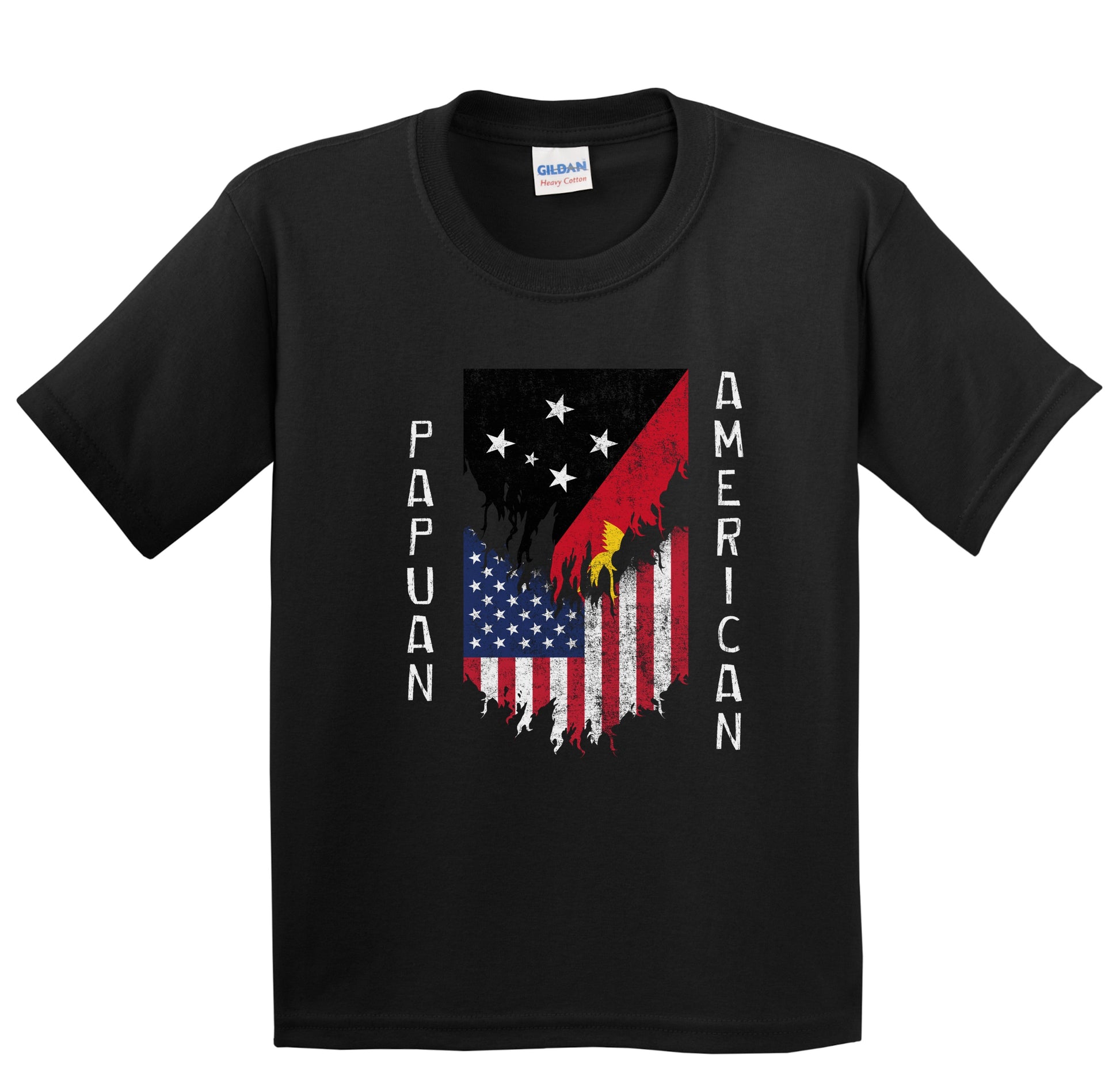 Papuan American Flags Ripped Torn Papua New Guinea Youth T-Shirt