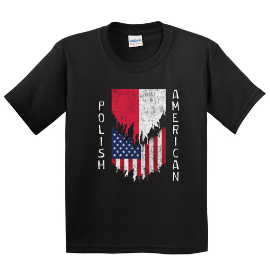 Polish American Flags Ripped Torn Poland Youth T-Shirt