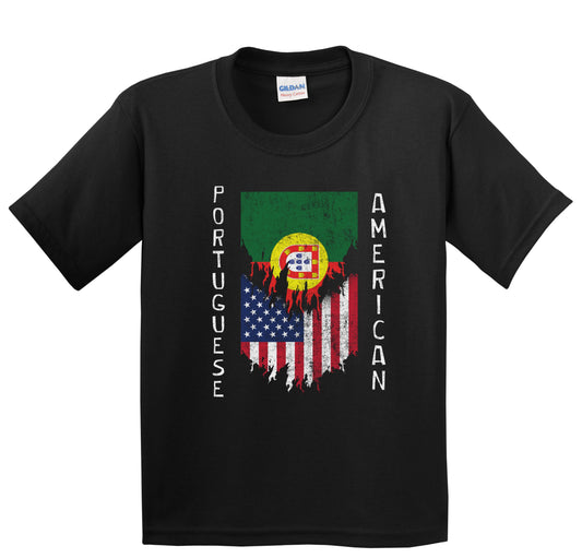 Portuguese American Flags Ripped Torn Portugal Youth T-Shirt